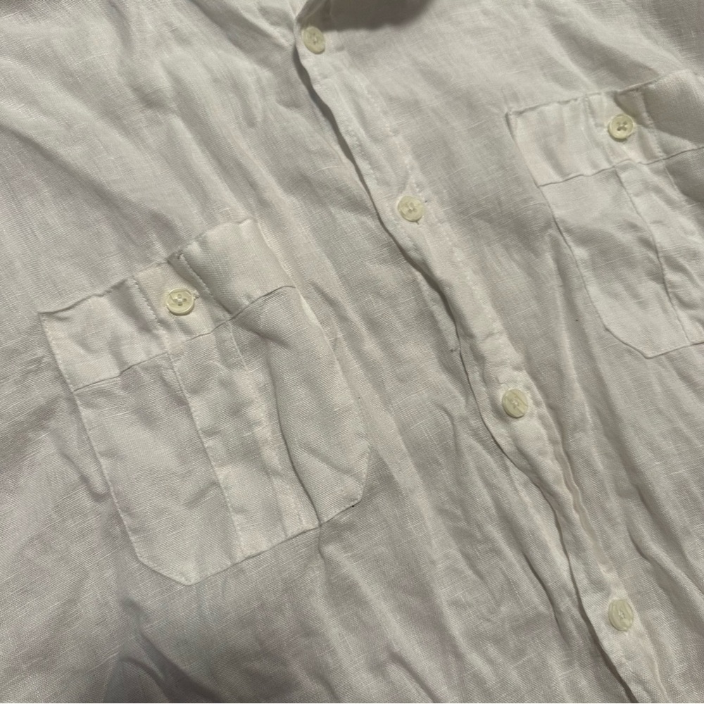 100% linen white short sleeve men’s button down front pockets size xl Bruno ny - Picture 2 of 6